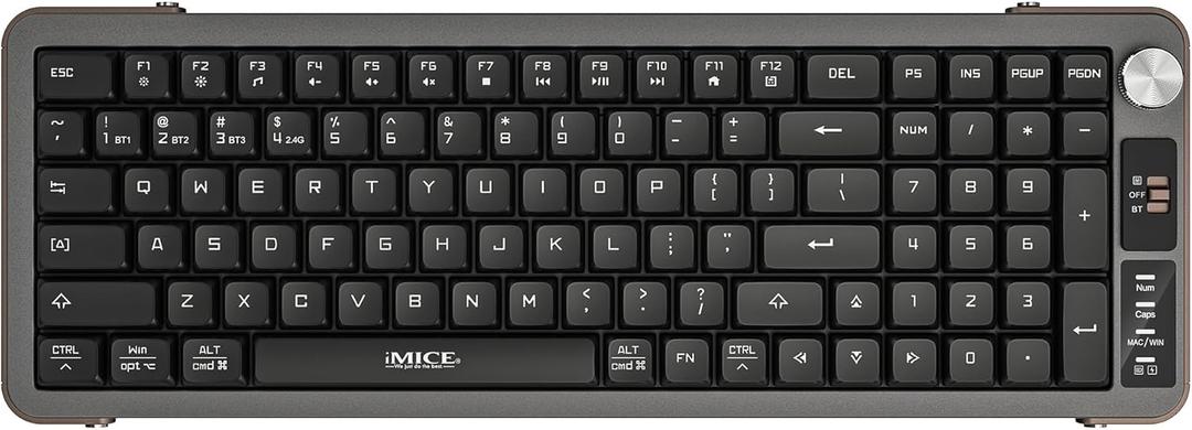 Wireless Keyboard with Volume Knob, 2.4G+Bluetooth Multi-Device Keyboard USB-C Rechargeable, Compact 99-Key with Number Pad, Comfortable Scissor Switches for Win/Mac, Black