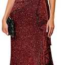 BeryLove Sequin Formal Wedding Guest Prom Cocktail Party Long Ruffle Dresses Sparkly Evening Mother of The Bride Dress,  Burgundy Medium