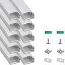 10-Pack 3.3ft/1M U-Shape LED Aluminum Channel System, Silver Profile with Milky White Diffuser Cover, Spotless LED Strip Light Track for Under Cabinet, Stairs, Wall and Ceiling Lighting