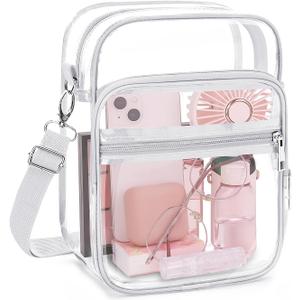 Blvornl Clear Crossbody Bag with Adjustable Shoulder Strap, Stadium Approved PVC Purse Bag, Messenger Bag (Small, White)