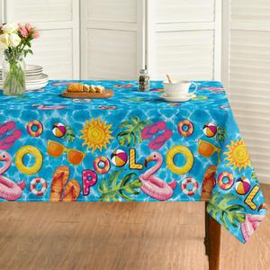 Horaldaily Summer Tablecloth 7070 Inch Round, Watermelon Pineapple Fern Flower Lemon Blue Washable Seasonal Table Cover for Party Picnic Dinner Decor