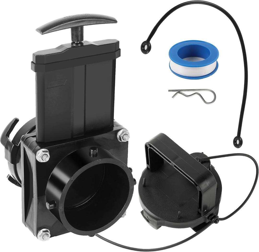 TonGass 3" RV Waste Valve Body with Handle + 3" RV Sewer Termination Cap with Handle, Fits Standard 3-Inch Bayonet Waste Valve, Camper Sewer Replacement Parts for Trailer Motorhome