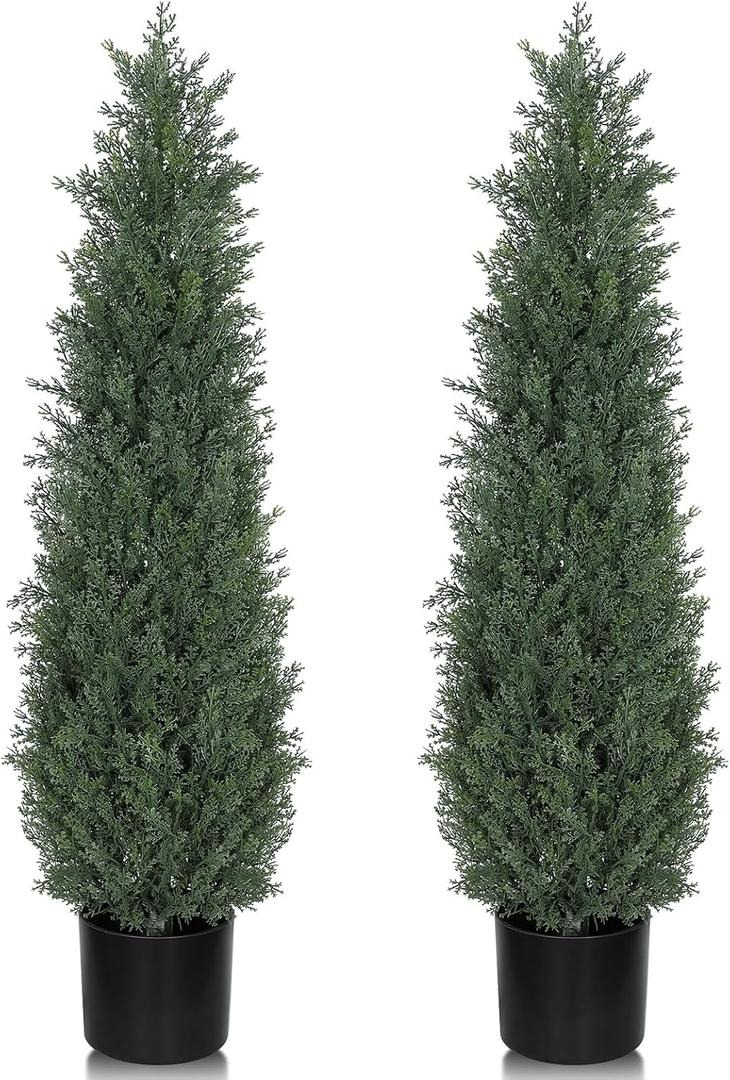 3FT Artificial Topiary Cedar Trees, 2-Pack Realistic Pre-Potted UV Resistant Faux Cypress Plants for Home Porch, Garden, and Entryway Decor