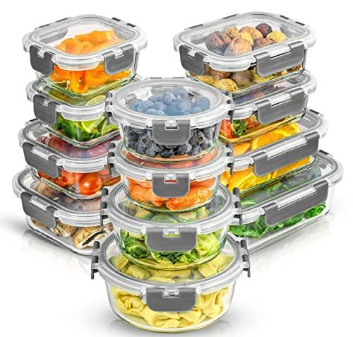 JoyJolt 7 pc Borosilicate Glass Storage Containers with Lids | 7 Airtight/Freezer Safe Food Storage Containers for Pantry and Kitchen | Meal Prep Container for Lunch | Glass Tupperware Set
