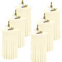 6 Packs Round Cocktail Table Skirt 32"x 43" Spandex Stretch Cocktail Tablecloth with Wavy Drapes, Beige Spandex Fitted High Top Table Covers for Wedding Bar Party Birthday Banquet Tables