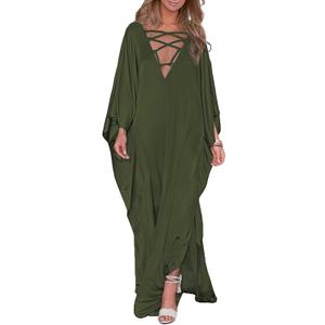 Bsubseach 2026 Long Kaftan Dresses Muumuu Plus Size V Neck Vintage Caftan Coverup Sexy Satin Dress (E-olive Green, One Size)
