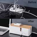 Changsuo Small Cable Management Box with Bamboo Lid for Extension Cord Power Stripe Surge Protector Wire Concealer Organizer Cover Hider (White)
