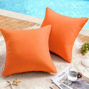 MIULEE Pack of 2 Decorative Outdoor Waterproof Pillow Covers Square Garden Cushion Sham Throw Pillowcase Shell for Patio Tent Couch 16x16 Inch Orange (16" x 16" (Pack of 2))