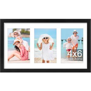 decorUhome 8x14 Picture Frames Collage Wall Decor, Display 3Pcs 4x6 Photos with Mat or 1Pcs 8x14 Unmatted, 3 4x6 Collage Picture Frames for Wall Mounting, Black