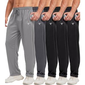 lomsoe 5 Pack Mens Sweatpants Open Bottom Joggers for Men with Zip Pockets Loose Fit Mesh Athletic Pants for Running,Casual (M)