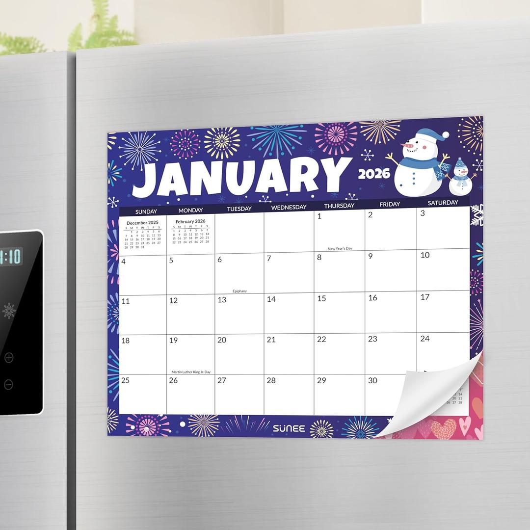 SUNEE Fridge Calendar 2026-2027 from October 2025 to June 2027, Magnetic Calendar for Refrigerator 13.5"x11.5" with Magnet Monthly for Family or Kitchen, Seasonal