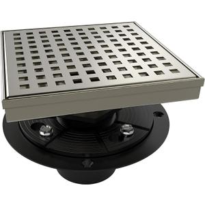 WEBANG 6 Inch Square Shower Drain Nickel Floor Drain with Flange Square Holes Pattern Cover Grate Removable SUS304 Stainless Steel Watermark&CUPC Certified Brushed Nickel