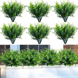 Summer flower 10 Pack Artificial Boxwood Stems for Outdoors Unfading in The Sun Plastic Faux Plants Fake Foliage Shrubs Greenery for Garden Office Patio Wedding Farmhouse Indoor Decoration