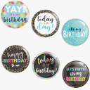 BLUE PANDA Happy Birthday Pinback Party Buttons - Birthday Pins Pack - Celebration Button Set (2.25 Inches, 6 Designs, 24-Pack)