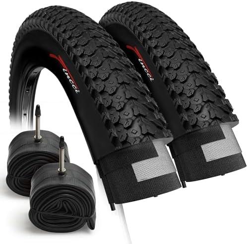 Fincci Set 26 x 2.125 Bike Tires 57-559 Foldable with Schrader or Presta Valve Inner Tubes for MTB Hybrid City Bike Bicycle Cycle