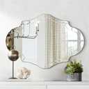 Large Decorative Mirrors, 40"x28" Scalloped Wall Mirror with Elegant Beveled Edges and Mirrored Frame, Irregular Mirror for Dining Room Living Room Bathroom Entryway, Hang Horizontally or Vertically