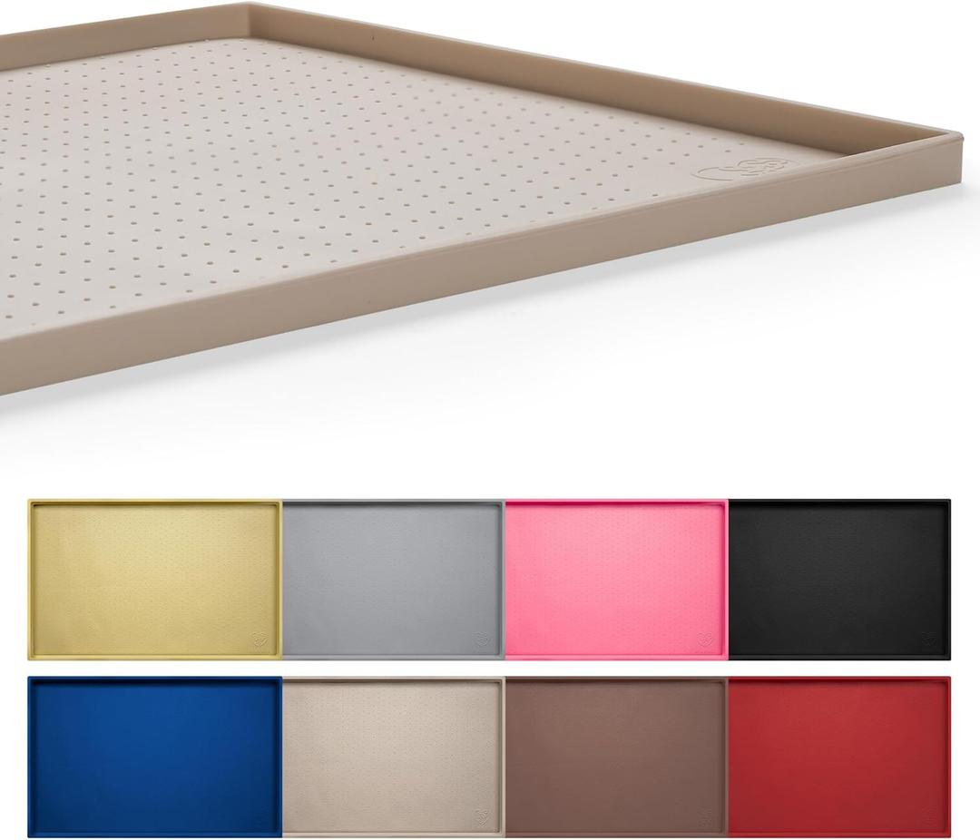 Hubulk Dog Feeding Mat,100% Waterproof Food Grade Silicone Pet Food and Water Bowl Placemat,Dishwasher, High Raised Edge to Prevent Spills,Nonslip Tray to Stop Messes on Floor28"x18"x0.8", Taupe