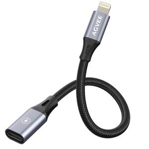 AGVEE 4 inch USB-C Female to Lightning Male Adapter, 30W Fast Charging Charger Converter for iPhone 14 13 12 11 Airpods iOS Device Carplay, Not for Audio, Dark Gray