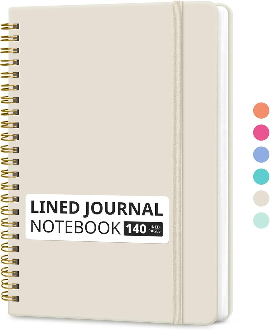 Taja Lined Spiral Journal Notebook for Women & Men, 140 Pages, College Ruled Hardcover Notebook for Work & Note Taking, Journals for Writing, A5(5.7" x 7.9") Beige