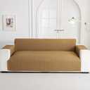 ENVEHUG Loveseat Sofa Cover for 2 Cushion Couch Water Resistant Slipcover Furniture Protector Washable Couch Cover with Non Slip and Elastic Straps for Kids Dog Cat Pet (Khaki, 104x76)