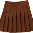 SANGTREE Girls' High Waist Woolen Flared Pleated Skater Mini Skirt (6-7 Years Little Kid, Caramel)