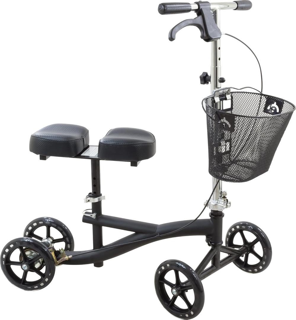 Roscoe Medical Knee Scooter for Adults for Foot Surgery, Foldable & Adjustable Knee Walker for Broken Foot & Leg Injuries, Crutch Alternative, Knee Rover, Dual Pad, (Up to 350lbs, 8' Wheels), Black