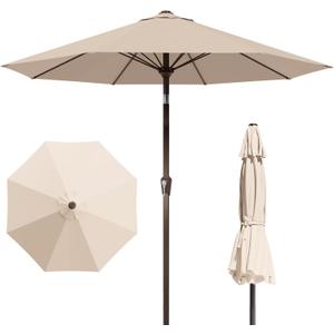 PatioKingdom Auto-Tilt 9FT Patio Umbrella Outdoor with 8 Sturdy Fiberglass Ribs,Market Table Umbrella for Pool,Backyard,Deck and Garden
