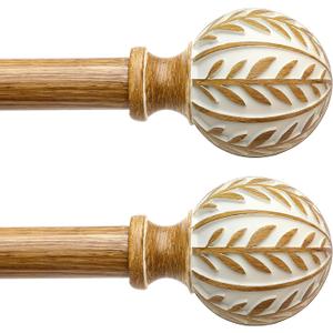 2 Pack Boho Wood Curtain Rods for Windows 48 to 84 inch,1" Adjustable Heavy Duty Window Curtain Rod with Imitation Wood Grain Finials,Rustic Decorative Drapery Rods Set 36-88'',Maple Wood