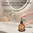 Amolliar 8 Oz Vintage Glass Bathroom Soap Dispensers with Pump, Refillable Kitchen Dish Soap Dispenser with Stripe, Antique Rustic Hand Soap Liquid Bottle (Brown-Black Pump)