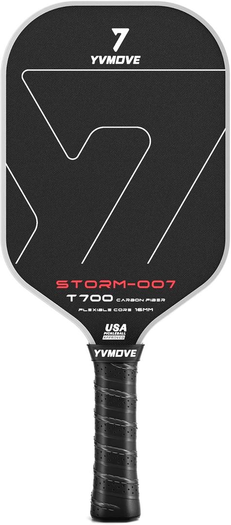 Pickleball Paddle with T700 Raw Carbon Fiber Surface & 16mm STR-Core Power Polymer Core, Premium Pickle Ball Racket Designed for Ultimate Spin & Consistency, USAPA Approved (Pure Black)