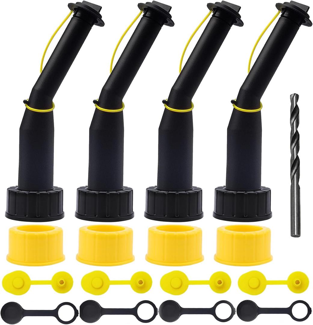 Gas Can Spout Replacement Universal Kit Leakproof Angle Nozzles Gasket Filter Screen Vent Cap Drill Bit for Old Style Gas Can Compatible with Midwest Blitz Gott Rubbermaind Essence Scepter (4black)