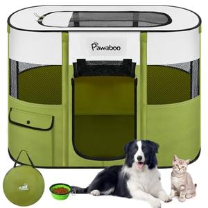 Dog Playpen, Portable Pet Playpen Cat PlayPens, 600D Oxford Dog Kennel Tent Crate, Waterproof&Breathable, Indoor Outdoor Travel Camping Use for Medium/Large Breed with Carrying Case+Folding Bowl(M)