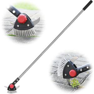 Crack Weeder Long Handle 3-in-1 Adjustable Crevice Cleaning Tool with Stainless Steel Weed Brush with 2 Scrapers Weed Puller Tool for Driveway, Patio Sidewalk to Remove Moss Weeds Dirt