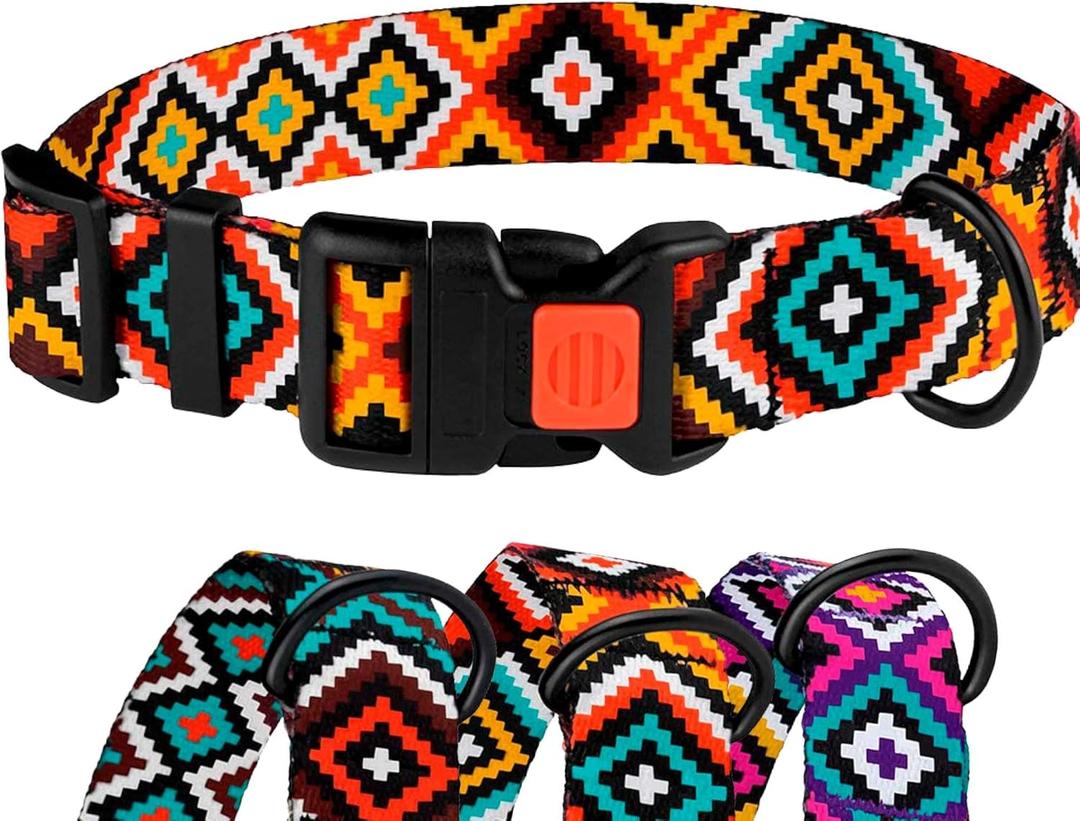Nylon Dog Collar Aztec Geometric Pattern Aztec Sunset 14-18 inch