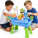 Upgraded Toddler Sand Water Table Toy with Electric Water Pump, Kids Sand Water with Faucet/Play Food Accessories/Fishing Toy, Kitchen Play Sink Toys for Girl Boy Age 3+ (Blue)