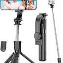 Portable Selfie Stick, 4 in 1 Extendable Phone Tripod Stand with Detachable Wireless Remote & Phone Holder 360° Rotating Mini Travel Tripod Compatible with iPhone 16/15/14/13