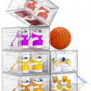 Thickened Clear Shoe Storage Organizer with Magnetic Door, Sturdy Stackable Shoe Boxes for Closet, Collapsible Space-Saving Shoe Rack for Sneakers & Boots, Plastic Shoe Cabinet Box Set, 6 Pack, White