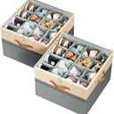 Shoe Organizer for Closet, 2 Pack Foldable Shoe Storage Organizer Box Bin with Adjustable Dividers and Clear Cover, Fits up to 16-32 PairsGrey&Beige