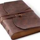 Leather Bound Journal for Men/Women, Rustic Vintage Handmade Large Writing Notebook with 240 Kraft Lined Pages(6x8 inches), Business/Travel Daily Notepad Sketchbook Gift - Brown