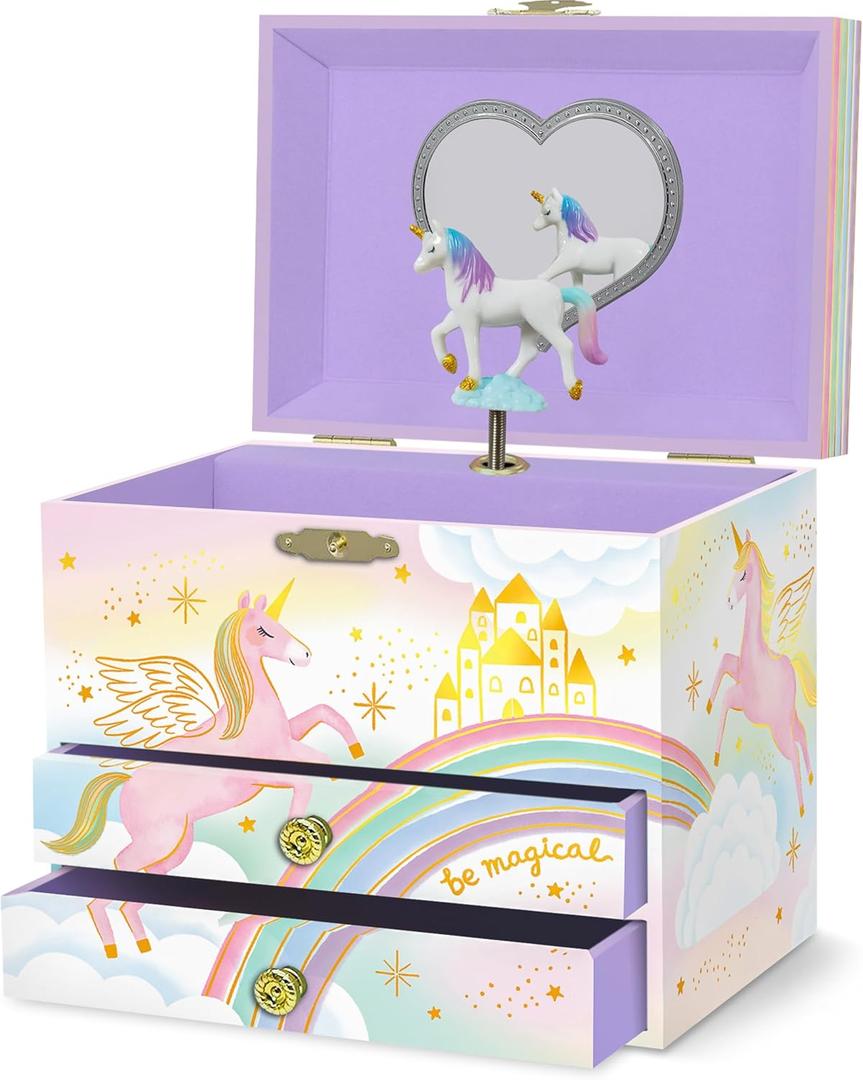 Giggle & Honey Musical Jewelry Box for Girls,Unicorn Toys for Girls 4-6, Unicorn Easter Gifts for Kids