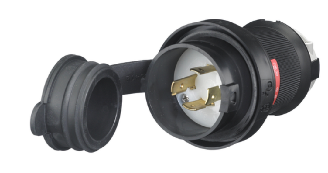 Locking Devices, TwistLock, Watertight Safety Shroud, Male Plug, 3Phase Delta 480V AC, 3Pole 4Wire Grounding, L1620P, Screw Terminal, Black and White