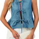 APRROOT Denim Vest Women Tie Front Jean Vest Top Sleeveless V Neck Casual Peplum Tops 2025 Y2K Trendy Summer Tank Tops Blue L