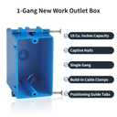 10-Pack Single Gang Electrical Box, New Work Box 1 Gang, Blue New Work Electrical Nail Outlet Box, 18 cu. in, Switch/Outlet Box PVC Electrical Junction Box for Residential Commercial Job Applications