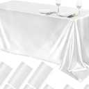 TURSTIN 5 Packs White Satin Tablecloth 102 x 58 Inch Overlay Satin Table Cover Rectangle Bright Silk Tablecloth Smooth Fabric Table Decoration for Wedding Banquet Party Events