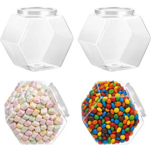 4Pcs Hexagonal Plastic Candy Jar with Lid, Clear Cookie Jars 73 OZ, Clear Candy Containers, Hexagon Cookie Jars with Lids, Plastic Dry Food Jar for Snacks, Cookies, Dog Treats