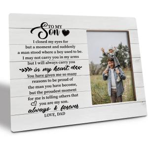 Son Gift Picture Plaque Décor, The Proudest Moment for Me is Telling Others that You are My Son, Picture Framed Gift Wood Plaque Sign, Dad to Sons Gifts, Sons Gifts for Birthday Graduation or Wedding
