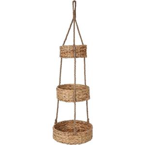 KINGWILLOW 3 Tier Hanging Fruit Basket, Handmade Natural Water Hyacinth Wall Vegetable Storage Baskets, Space Saver for Kitchen Organizing Plant Holder
