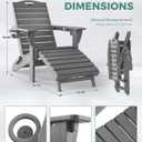 Folding Adirondack Chair with Retractable Ottoman, Weather Resistant Fire Pit Chair Patio Chair with 2 Cup Holder Lawn Outdoor Lounge Chair (Grey)