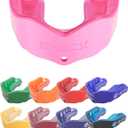Shock Doctor Mouth Guard Sports, Hockey, Lacrosse, Baseball, Wrestling Moutguard, Gel Max Heavy Duty Protection & Custom Fit, Football Mouth Guard with Strap (Adult, Pink)
