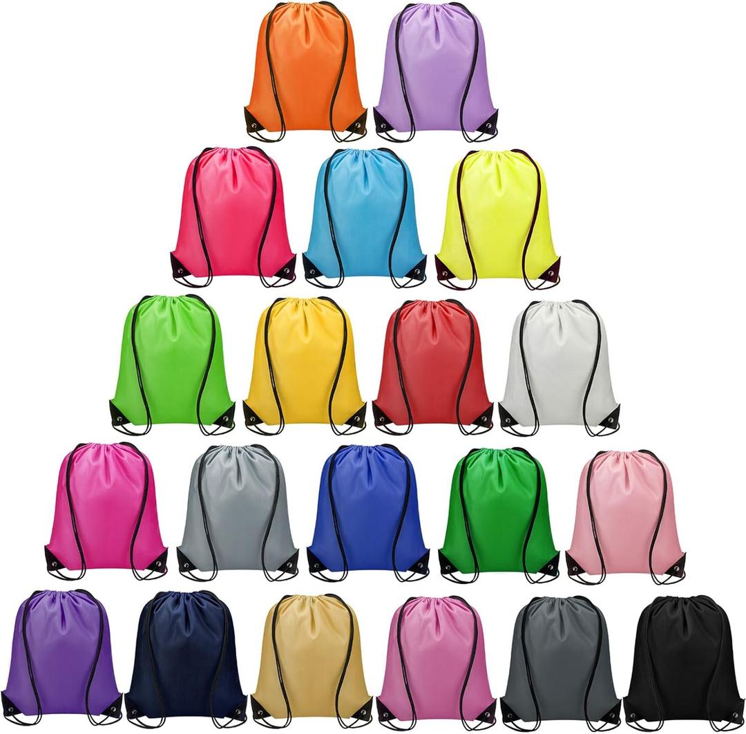 Vorspack 100 Pcs Drawstring Bags Bulk - Lightweight Drawstring Backpack, Cinch Bag for Party Sport Gym Trip Gift - 20 Colors (Multicolor)